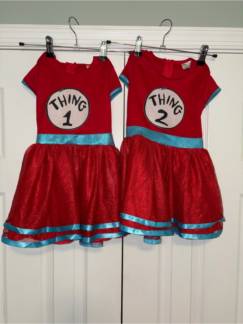 Dr. Seuss Red Thing 1 & Thing 2 Glitter Dress with Blue Trim size 3-4t